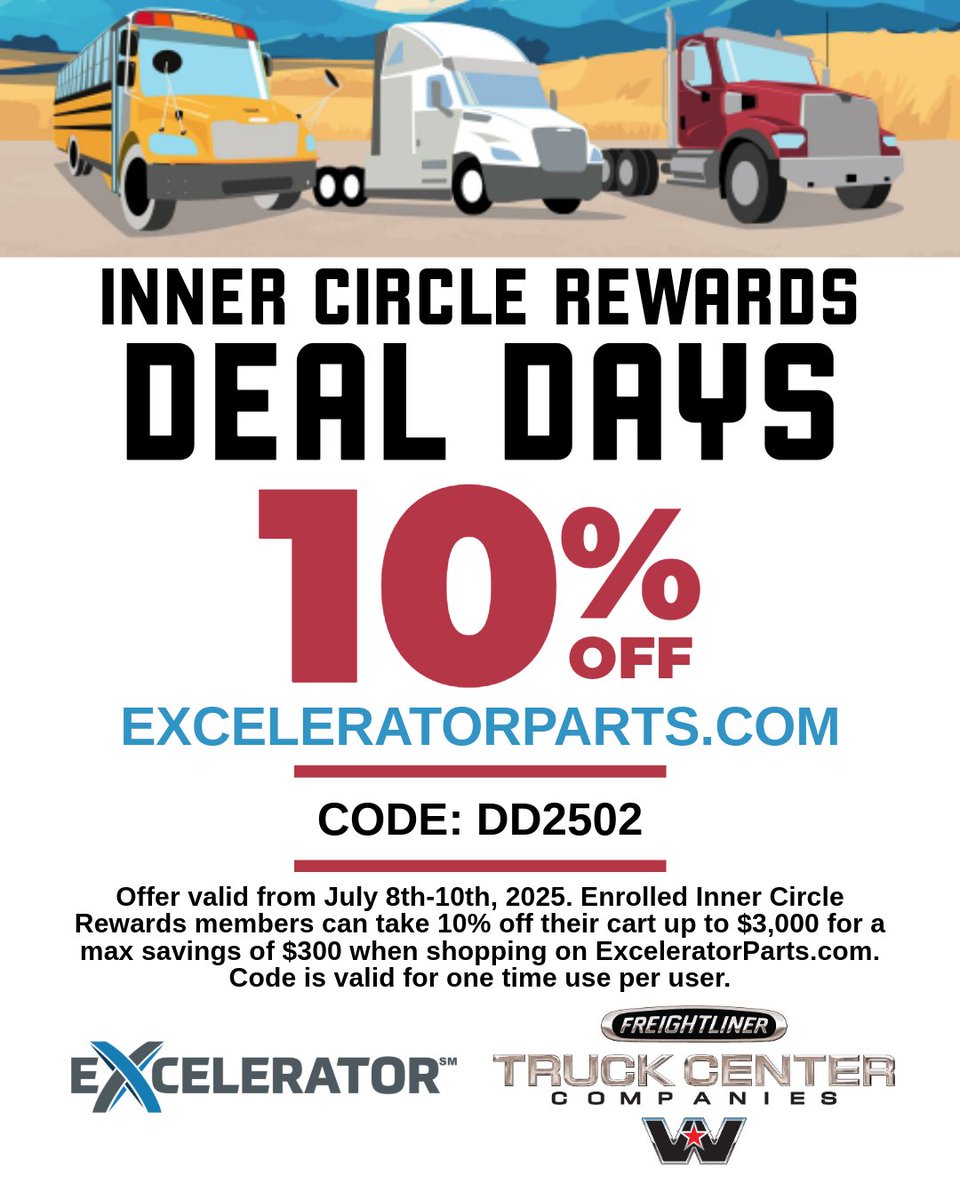 ICR Deal Days Start Now!

Inner Circle Rewards members can take 10% off their entire cart up to $3,000 for a max savings of $300 when buying parts on ExceleratorParts.com! Make sure to use code DD2502 at checkout! Offer is only valid one time per user from July 8th - July 10th