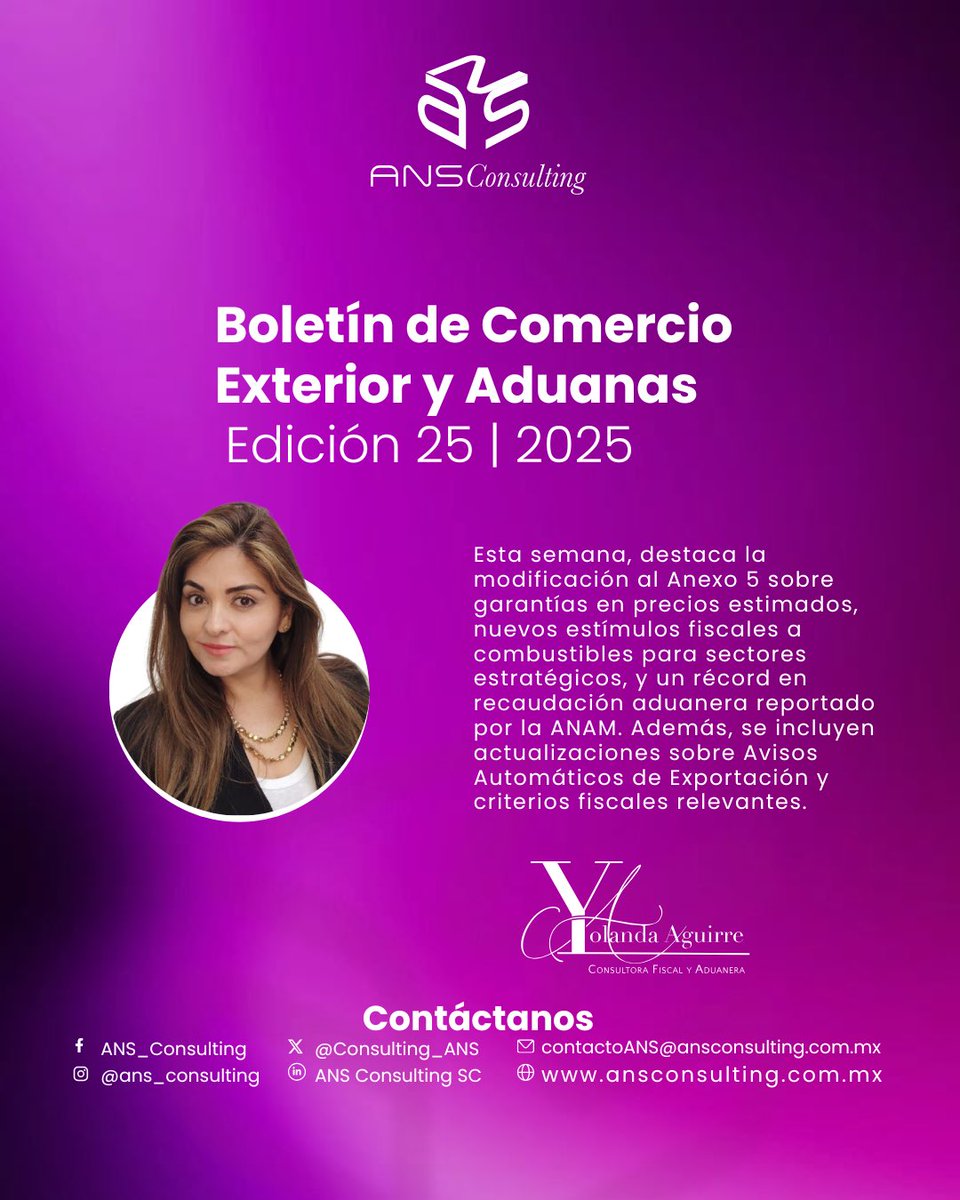 📢 Esta semana el #BoletínANS llega con actualizaciones clave en comercio exterior, fiscalidad y criterios jurisprudenciales que no puedes dejar pasar.

🧠 Conócelo completo aquí:
🔗 ansconsulting.com.mx/post/boletin-d…

#ComercioExterior #Fiscal #Aduanas #ConsultoríaEspecializada