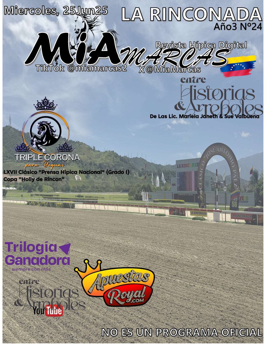 #Hipismo #LaRinconada                     

MiaMarcasLA RINCONADA 29Jun25              

Llega a ustedes por cortesía de  
#apuestasroyal #tuspothipico

<a href="/elyaquein/">Mariela Janeth</a> <a href="/UnaHipicaMas/">Sue🏇</a>
ENTRE HISTORIAS&amp;ARREBOLES Columna 33 25Jun25 "TRIPLE APUESTA o PICK3"

drive.google.com/file/d/1tG16PO…