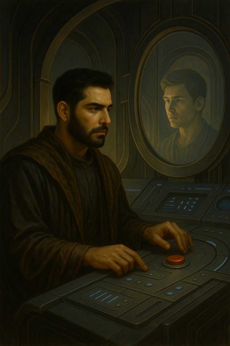 aliizadi318's tweet photo. "The Decision Mirror" – 1/1
When the machine waits for your command, what stares back from the mirror?
A digital oil-painting exploring inner conflict & AI ethics.
By SYNTHINFINITYSOUL
#AIArt #NFTCommunity #DigitalOil #1of1 #CryptoPhilosophy #PeaceChain #FoundationInvite https://t.co/5QBBBVbu2U
