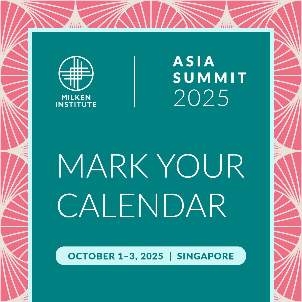 MilkenInstitute's tweet image. Save the Date: Oct 1-3!

At the 2025 Milken Institute Asia Summit, we’ll bring together bold leaders and big ideas at the forefront of the world’s most urgent challenges and most exciting opportunities. 

milkeninstitute.org/events/asia-su…

#MIGlobal #Complexity #Innovation #Leadership