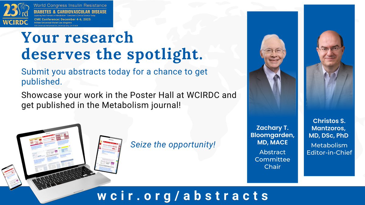 YHandelsmanMD's tweet image. Get an amazing opportunity to showcase your research at the 23rd annual WCIRDC and have it featured in the prestigious #MetabolismJournal. Gather your research, polish your abstract, and submit it at wcir.org/abstracts.
#WCIRDC #Abstracts #CME #MedEd