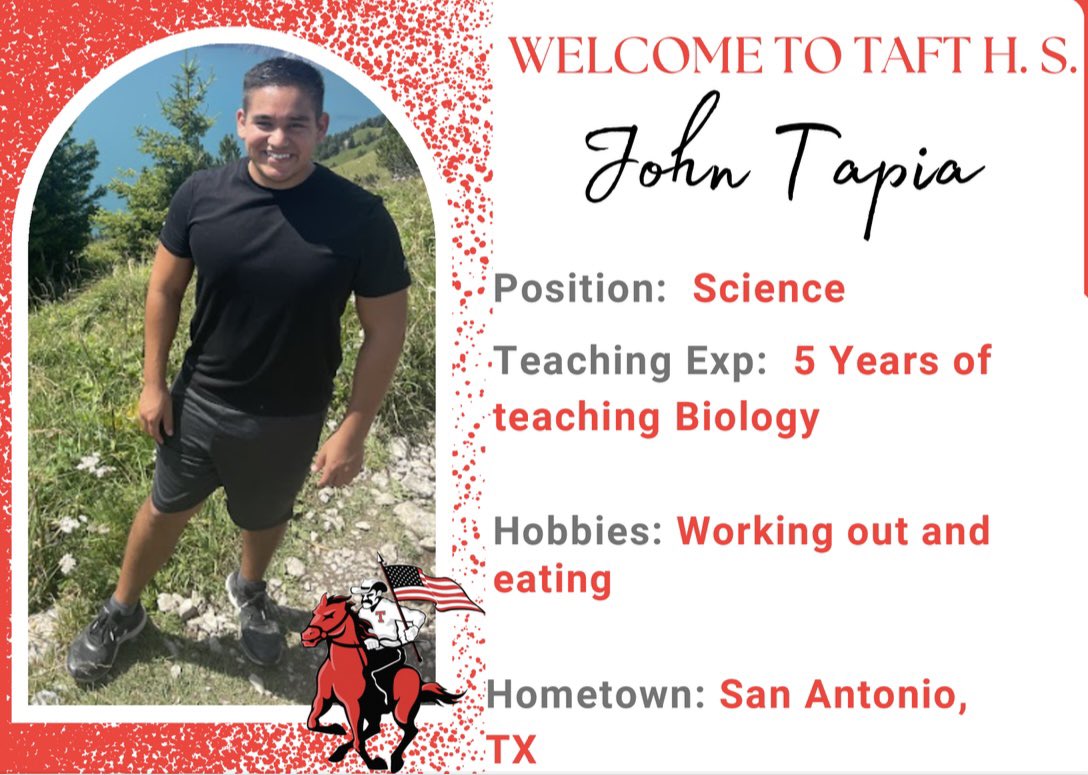 Please help us in welcoming Mr. Tapia to Taft HS!