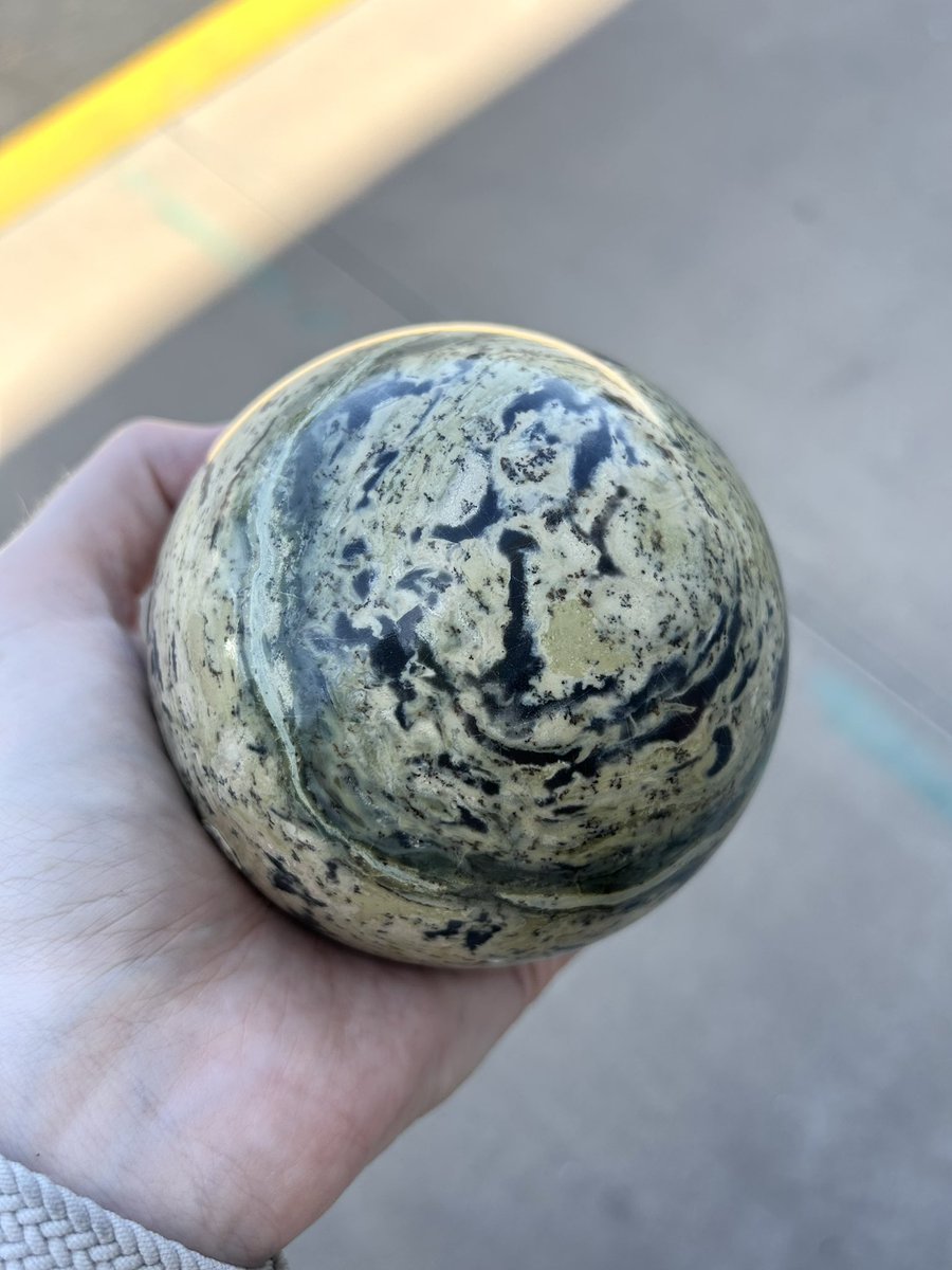 MMNREMuseum's tweet photo. Our museum collection includes a number of carved spheres fashioned in the old AZ Mining &amp; Mineral Museum’s lapidary shop. This yellowish green sphere of serpentine (altering from limestone) is from Dago Spring, north of Miami, Gila Co., AZ. https://t.co/jvwwOH6YhD