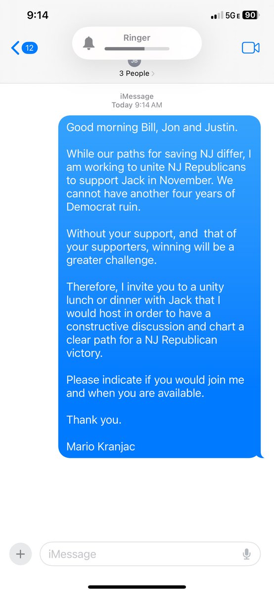 MarioKranjac's tweet image. In response to the many posts, claiming that Jack is not trying to unite NJ Republicans, I attest that he has been. On June 16, I offered to host a meal with the 5 primary candidates to reconcile differences. Bill has not replied or returned my call which damages NJ Republicans.…