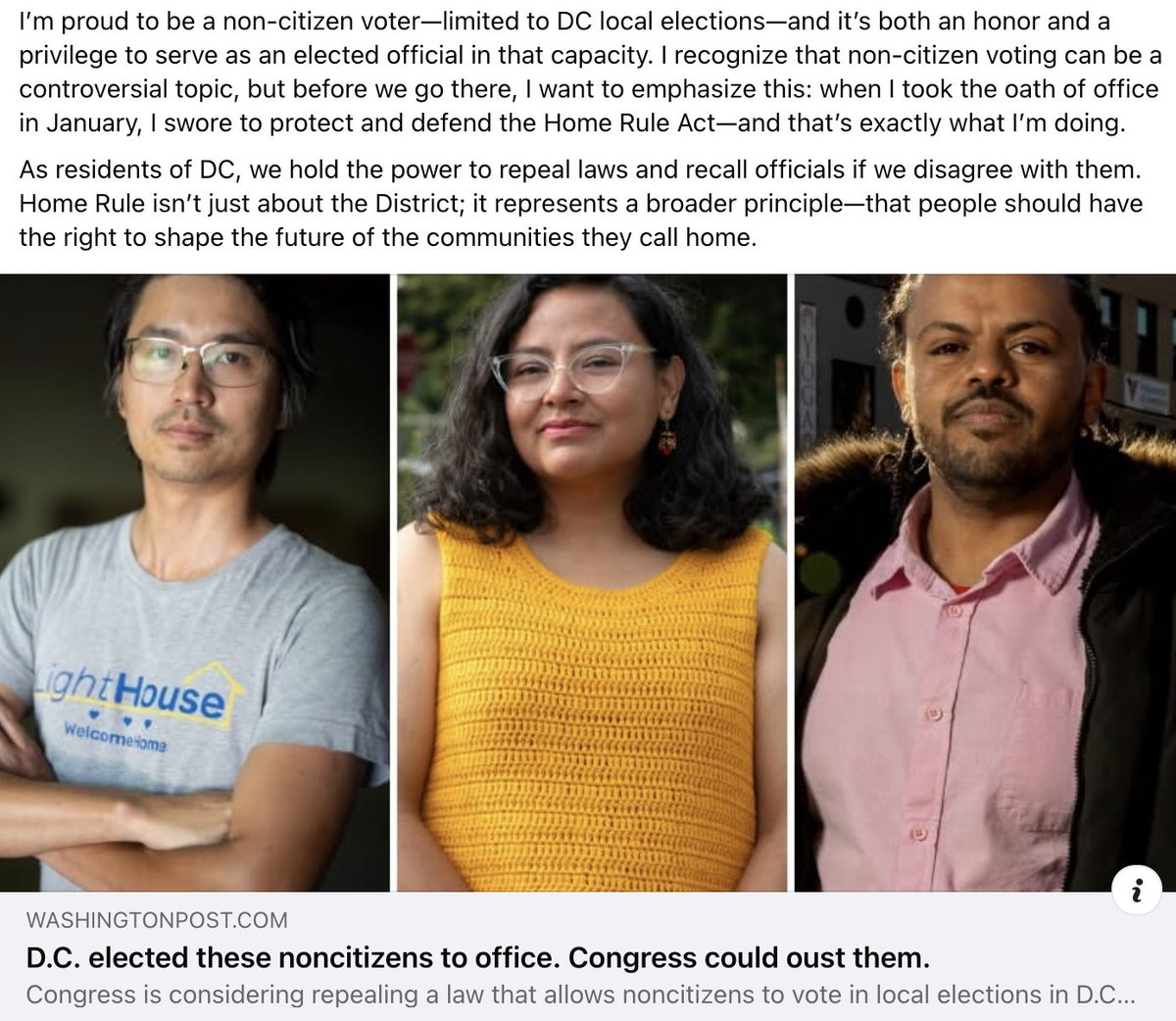I am honored to be featured by <a href="/washingtonpost/">The Washington Post</a> in this important fight to protect and defend the Home Rule Act. Please see my response in the attached screenshot and the linked article.
washingtonpost.com/dc-md-va/2025/…