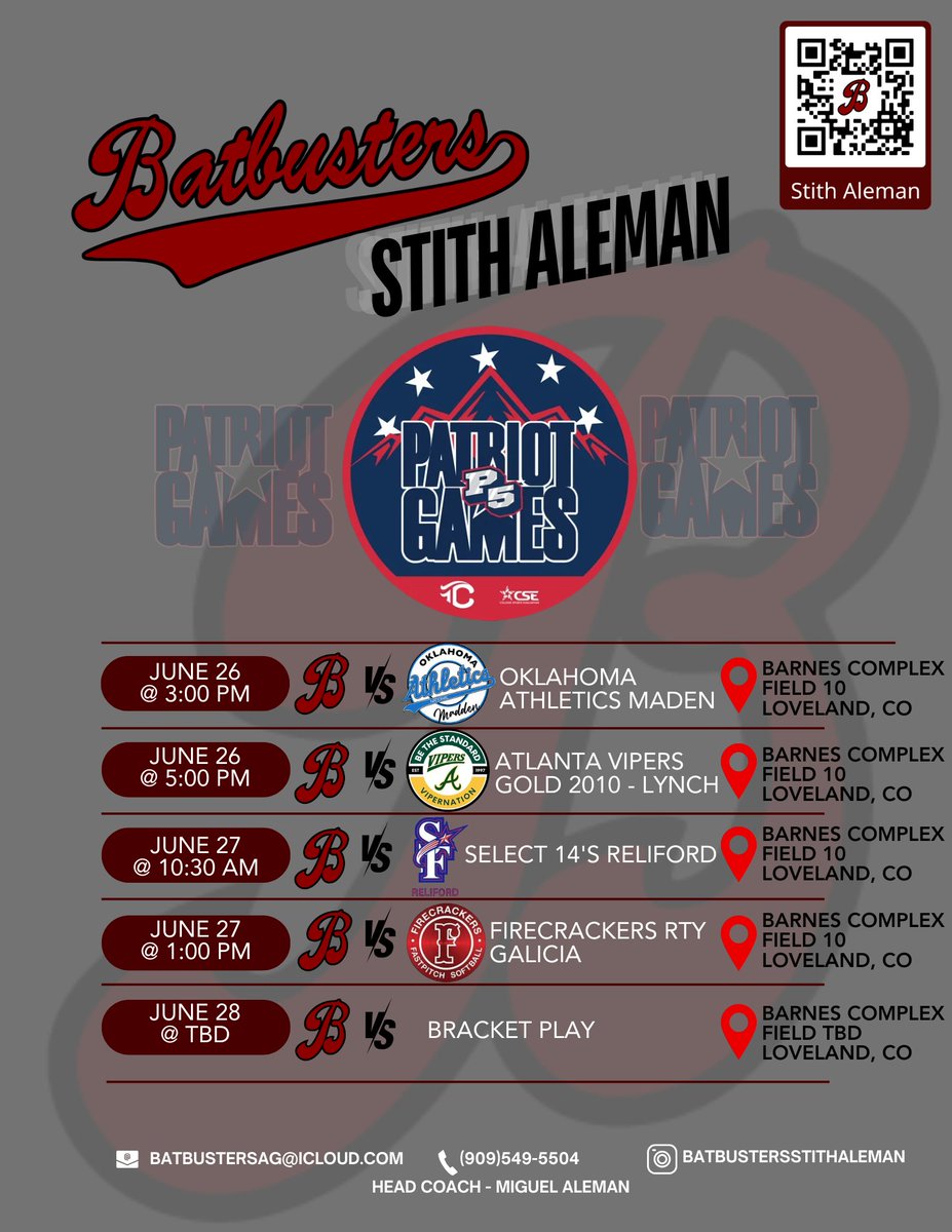 Kendall Rivera (@kendallrivera28) on Twitter photo Tomorrow!
8:00 AM // Org Workout with <a href="/ocbatbusters/">ocbatbusters</a>
3:00 PM // Game 1
5:00 PM // Game 2
Come check out our premier 14U squad with talented 2028's and 2029's!
Patriot --> Super Cup --> IDT. Many opportunities to see this group. Stay tuned for more! Tomorrow!
8:00 AM // Org Workout with <a href="/ocbatbusters/">ocbatbusters</a>
3:00 PM // Game 1
5:00 PM // Game 2
Come check out our premier 14U squad with talented 2028's and 2029's!
Patriot --> Super Cup --> IDT. Many opportunities to see this group. Stay tuned for more!