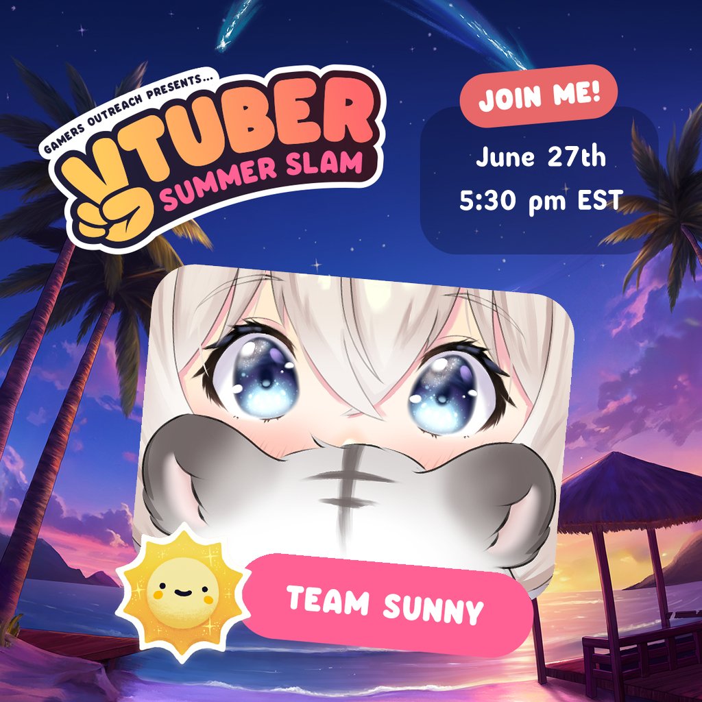 LumiiMari's tweet photo. It's that time of the year!! We'll be joining the Vtuber Summer Slam to help raise money for @GamersOutreach !! We'll be live playing some Kirby's Air Ride then community Mario Kart 8 Deluxe June 27th at 5:30 pm EST!! Feel free to come hang out!! #VTuberSS2025 https://t.co/c1a7MMeWk5