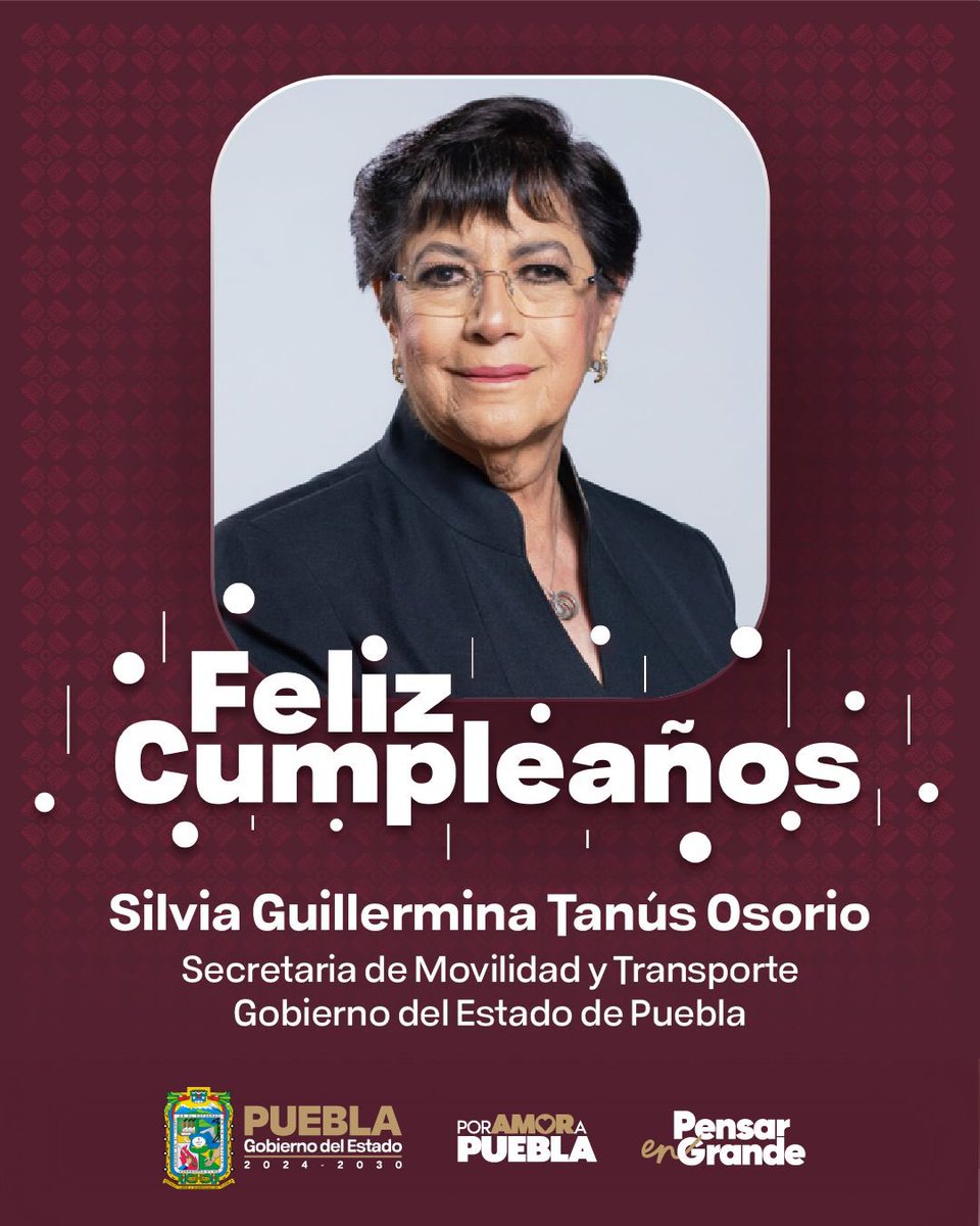 Alejandro Armenta (@armentapuebla_) on Twitter photo 🥳Secretaria <a href="/silvia_tanus/">Silvia Tanús</a>, reciba mis más sincera felicitación con motivo de su cumpleaños. Que este día tan especial se encuentre rodeada de alegría, salud y felicidad. 🎂 🥳Secretaria <a href="/silvia_tanus/">Silvia Tanús</a>, reciba mis más sincera felicitación con motivo de su cumpleaños. Que este día tan especial se encuentre rodeada de alegría, salud y felicidad. 🎂