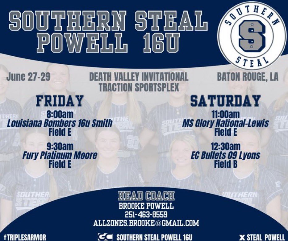 Anleigh Wood 2028 (@anleighwood2028) on Twitter photo Heading to Baton Rouge this weekend for the Death Valley Showcase! Can’t wait to be with my team🩷
<a href="/Steal_Powell/">Southern Steal - Powell</a> <a href="/lbpowell12/">Brooke Powell</a> <a href="/StinaMcC7/">Kristina McCain</a> <a href="/kellyhorne31/">Kelly Horne</a> <a href="/AndyLeeNWF/">Andy Lee</a> <a href="/BethTorina/">Beth Torina</a> <a href="/LSU_SandraMoton/">Sandra</a> <a href="/CoachNealPT/">Bryce Neal</a> <a href="/CoachAlyHab/">Alyson Habetz</a> <a href="/LacyPrejean/">Lacy Prejean</a> <a href="/NataliePooleUSM/">Natalie Poole</a> <a href="/ElzeyMatt/">The Coach</a> <a href="/IzzyWerdann/">Izzy Werdann</a> Heading to Baton Rouge this weekend for the Death Valley Showcase! Can’t wait to be with my team🩷
<a href="/Steal_Powell/">Southern Steal - Powell</a> <a href="/lbpowell12/">Brooke Powell</a> <a href="/StinaMcC7/">Kristina McCain</a> <a href="/kellyhorne31/">Kelly Horne</a> <a href="/AndyLeeNWF/">Andy Lee</a> <a href="/BethTorina/">Beth Torina</a> <a href="/LSU_SandraMoton/">Sandra</a> <a href="/CoachNealPT/">Bryce Neal</a> <a href="/CoachAlyHab/">Alyson Habetz</a> <a href="/LacyPrejean/">Lacy Prejean</a> <a href="/NataliePooleUSM/">Natalie Poole</a> <a href="/ElzeyMatt/">The Coach</a> <a href="/IzzyWerdann/">Izzy Werdann</a>