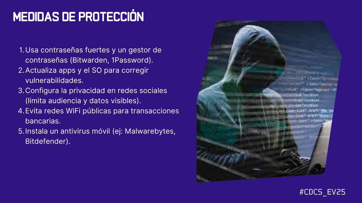 "¿Sabías que el 95% de ciberataques se evitan con medidas básicas? Usa contraseñas fuertes, actualiza tus dispositivos y desconfía de enlaces sospechosos. #CDCS_EV25 <a href="/henryraul/">Henry Raúl Glez Brito</a>