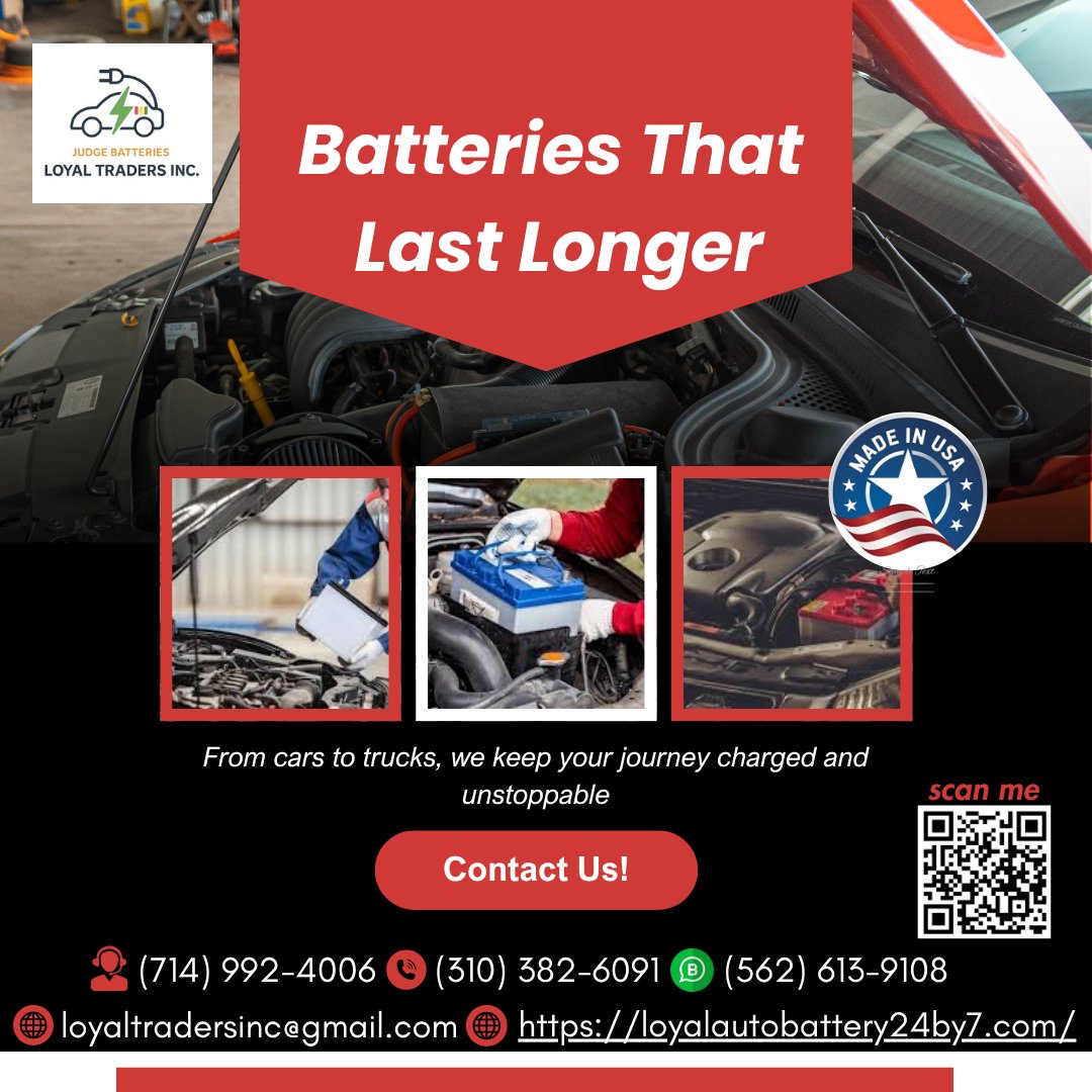 LoyalTradersinc's tweet image. 🔋 Batteries That Last Longer
Loyal Traders Inc. delivers  Lithium batteries, 24/7 roadside help, and free delivery within 7 miles. From cars to EVs, we install high-performance, USA-made batteries at up to 50% less cost.
📞 Call Now!
#BatteryExperts #LoyalTraders #StayPowered