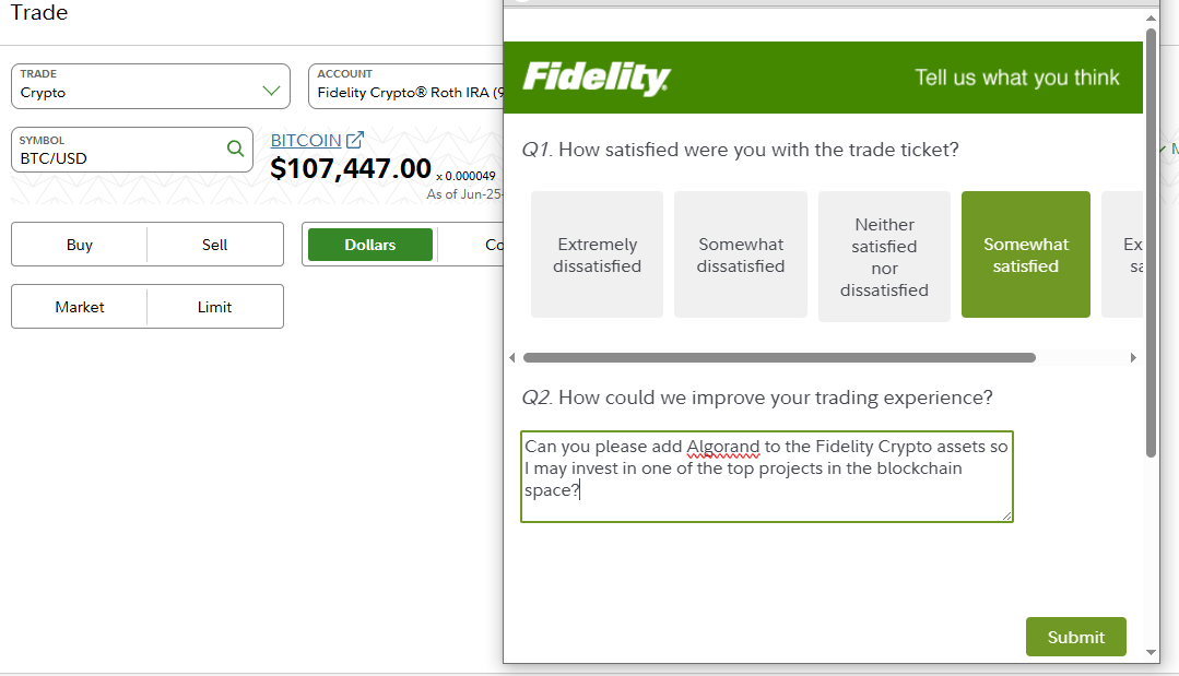 Can <a href="/Fidelity/">Fidelity Investments</a> <a href="/DigitalAssets/">Fidelity Digital Assets</a> please add Algorand to their listings?  <a href="/AlgoFoundation/">Algorand Foundation</a>