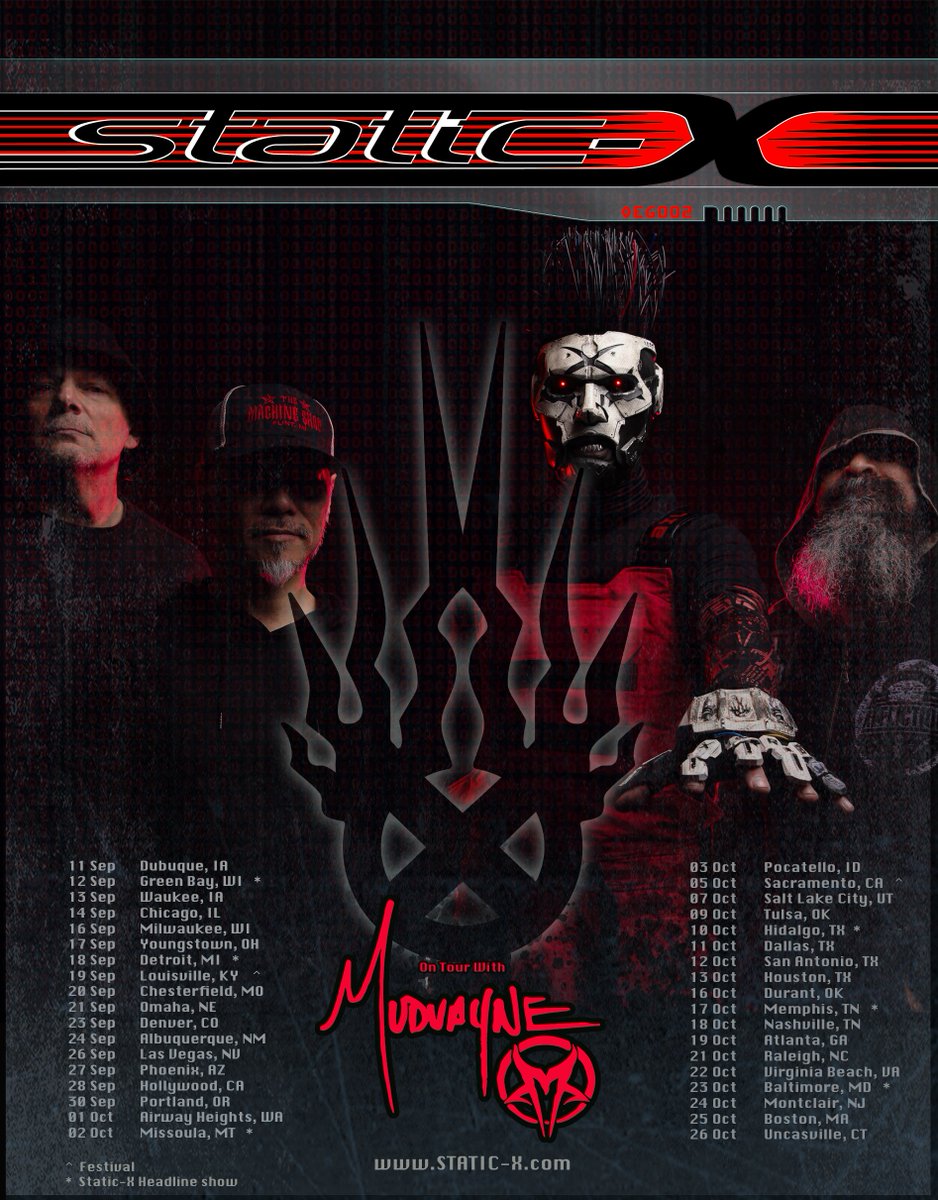 OfficialStaticX's tweet image. In case you missed X-Bot's announcement last week, new headline dates during the Mudvayne L.D. 50 25th Anniversary tour were announced. See you in the Fall!
Tickets and info at Static-X.com
#staticx #evildisco #waynestatic #Otsego #Xer0