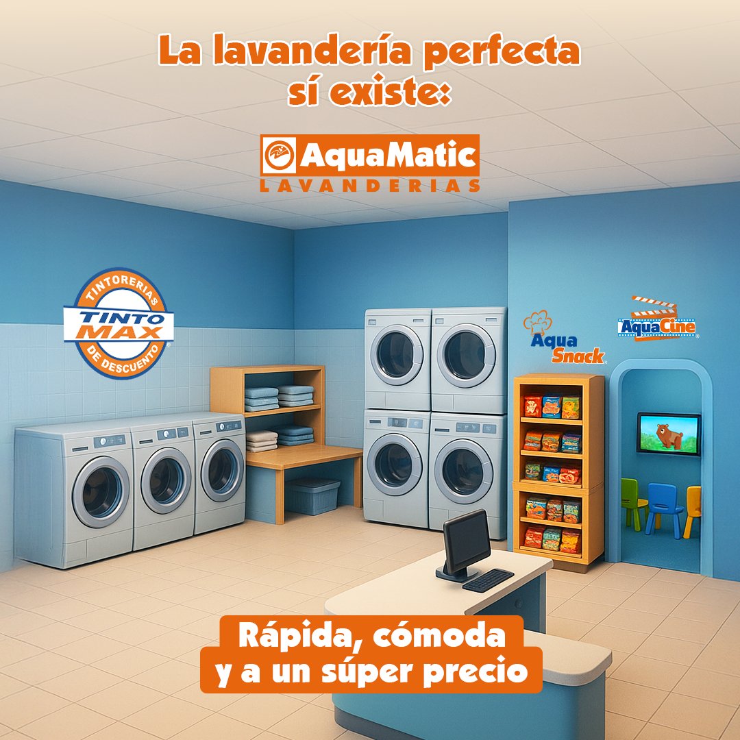 Aquamatic's tweet photo. ¿Quién dijo que lavar tenía que ser aburrido?
En AquaMatic te relajas con café e internet gratis, mientras tus peques disfrutan del AquaCine.
Aquí, lavar es solo el pretexto para pasarla bien.
#AquaMatic #LavaSinPreocupaciones https://t.co/snwqiU4OAd