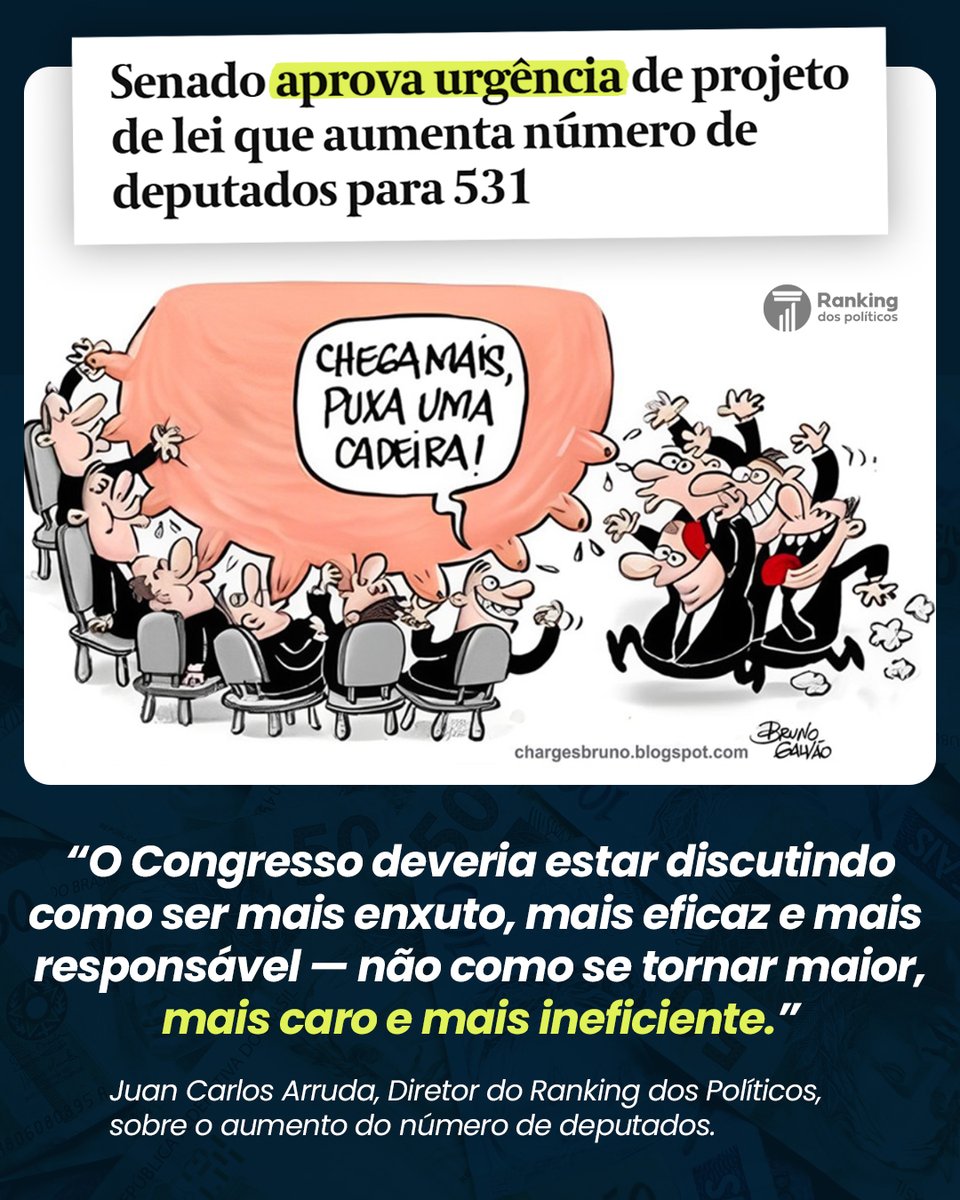 Aumento INDEFENSÁVEL!

Se o senado aprovar, estará indo na CONTRAMÃO do que o Brasil precisa.

Já temos o segundo Congresso mais caro do planeta, perdendo apenas para o parlamento Europeu. Não precisamos de ainda mais custos para os brasileiros.

Leia mais: