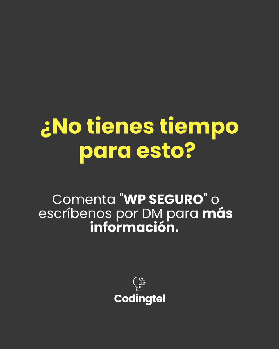 codingtel's tweet image. ¿Tu WordPress podría ser hackeado HOY? 😱
Esto es lo que NECESITAS hacer ya:
✅ Actualizar TODO (core, plugins, temas)
✅ Instalar WAF + 2FA
✅ Backups automáticos fuera del server
¿Sin tiempo? Nosotros lo protegemos por ti.
👉ESCRÍBENOS para más información.