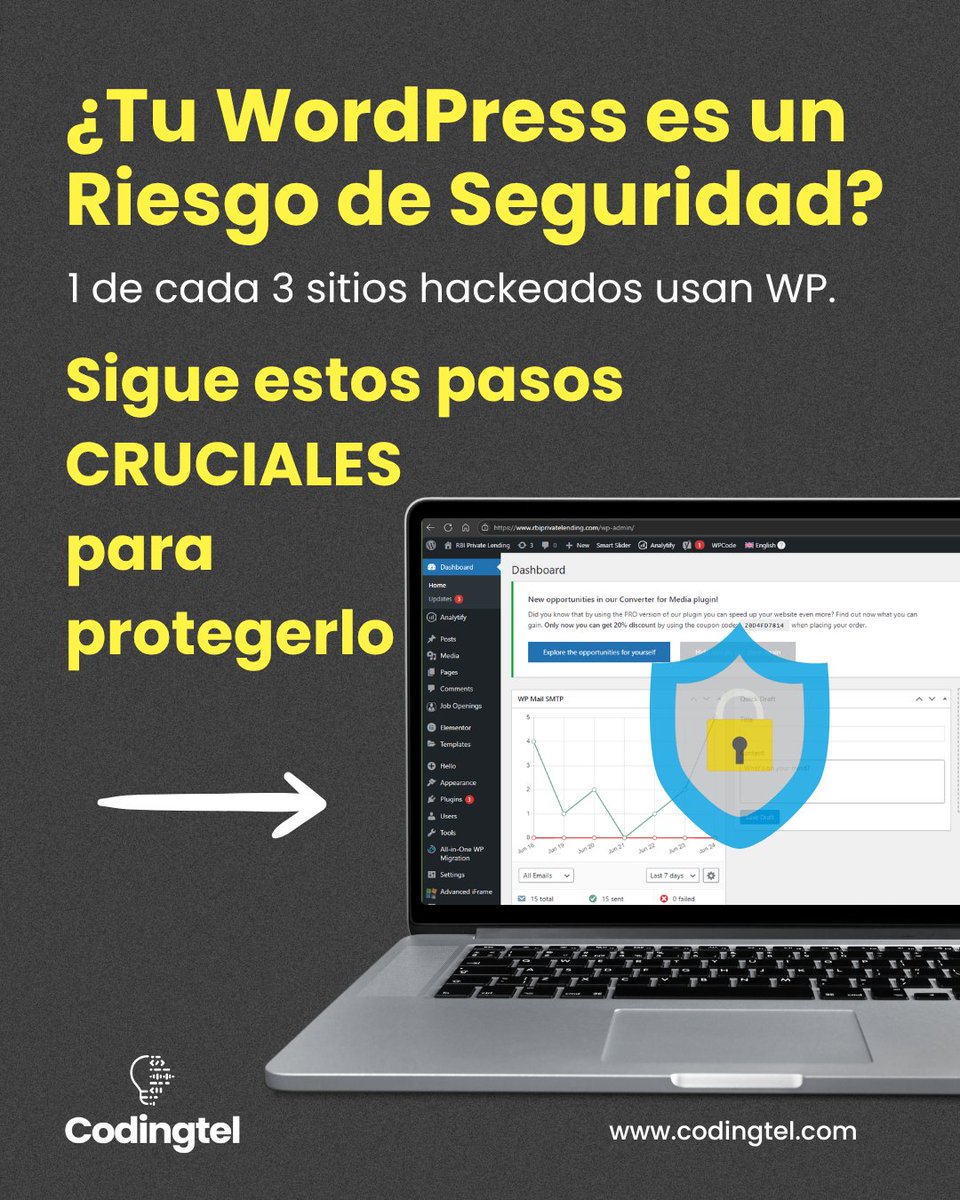 codingtel's tweet image. ¿Tu WordPress podría ser hackeado HOY? 😱
Esto es lo que NECESITAS hacer ya:
✅ Actualizar TODO (core, plugins, temas)
✅ Instalar WAF + 2FA
✅ Backups automáticos fuera del server
¿Sin tiempo? Nosotros lo protegemos por ti.
👉ESCRÍBENOS para más información.