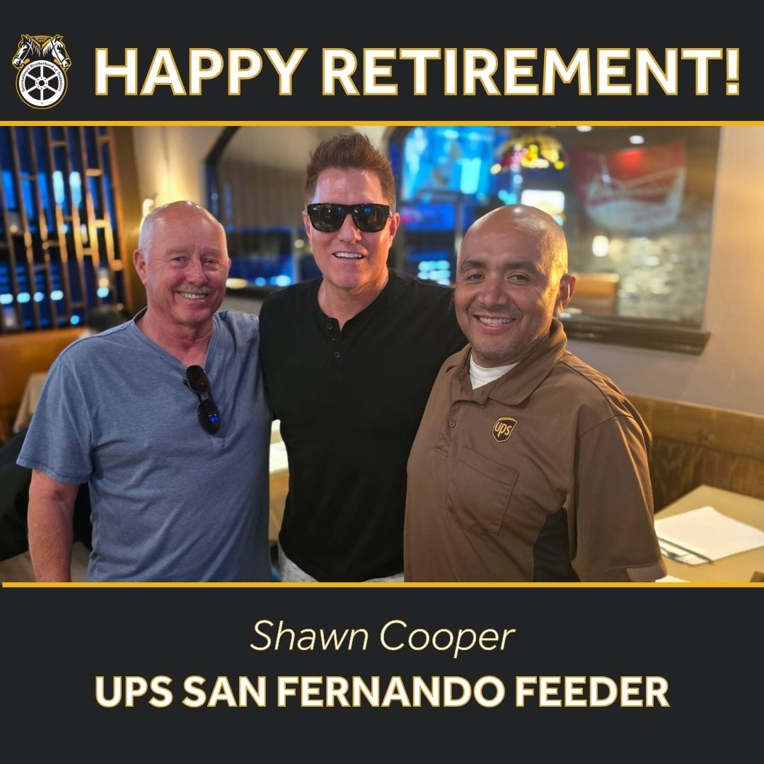 🎉 Happy Retirement, Shawn Cooper! 🎉
Please join Teamsters Local 396 in celebrating the retirement of Shawn Cooper from the UPS San Fernando Feeder department!

👏 Congratulations, Shawn—you’ve earned it!
#Teamsters396 #UnionStrong
