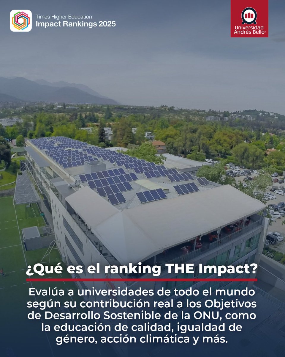 uandresbello's tweet image. #OrgulloUNAB 🙌 La @uandresbello es reconocida como una de las tres mejores en Chile según el Ranking de Impacto Times Higher Education 2025, por su compromiso con los Objetivos de Desarrollo Sostenible (ODS) de las Naciones Unidas 🌎

La casa de estudios se ubicó entre las…