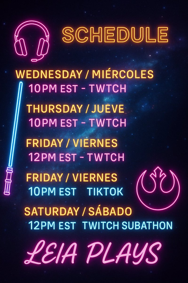 leiaplays_'s tweet photo. Stream schedule for the week #streamer #twitchaffiliate #tiktok https://t.co/nBCZIEOsoF