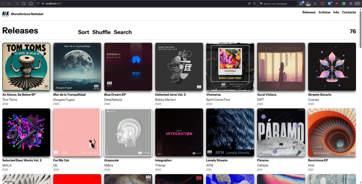 ¡Por fin! terminé la página de <a href="/Monofonicos/">Monofónicos</a> Netlabel 😀 Así ha quedado después de 2 meses de puro Vibe Coding 💪