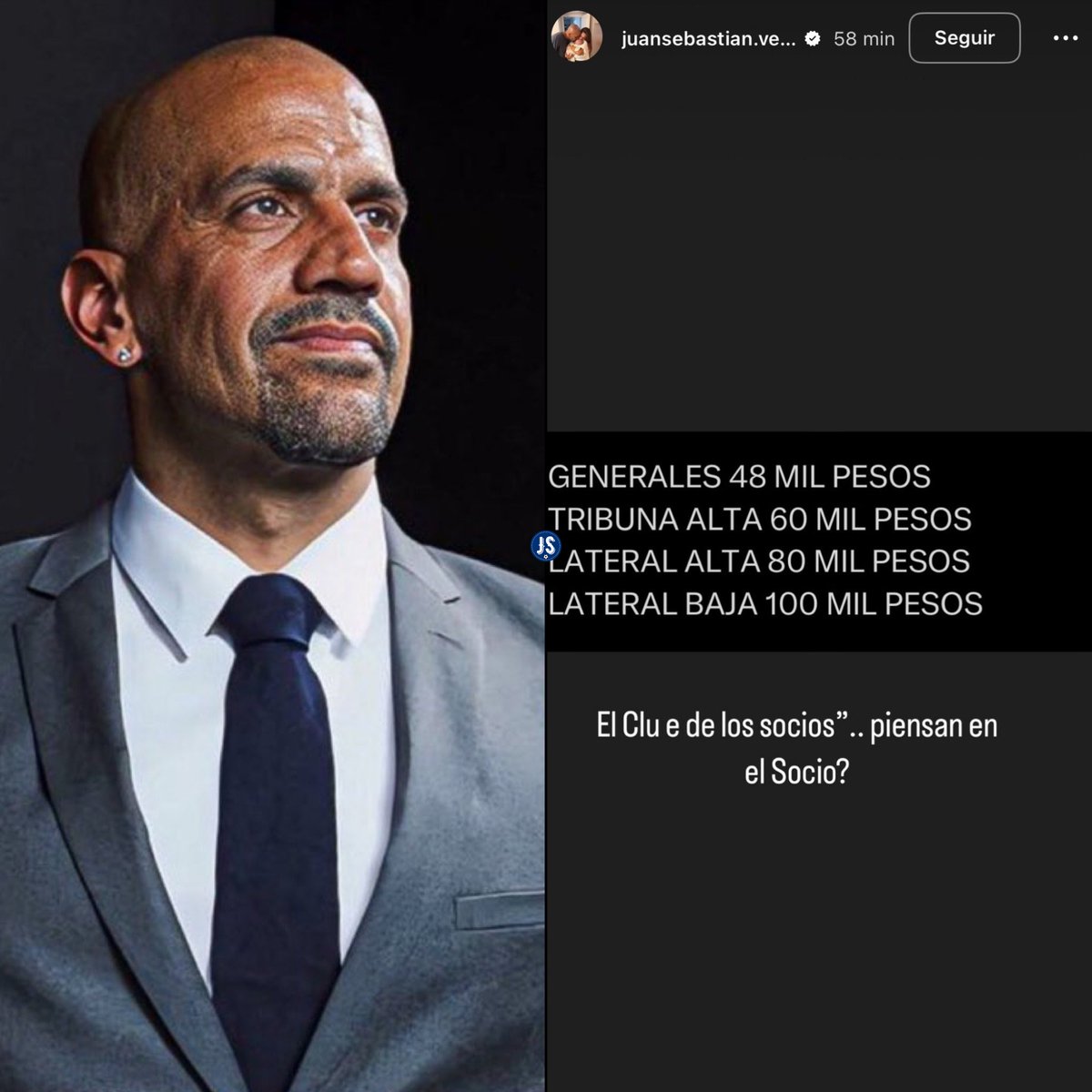 🇦🇷 Juan Sebastián Verón en Instagram.

🗣️ “‘El clu e de los socios’. ¿Piensan en el socio?”.