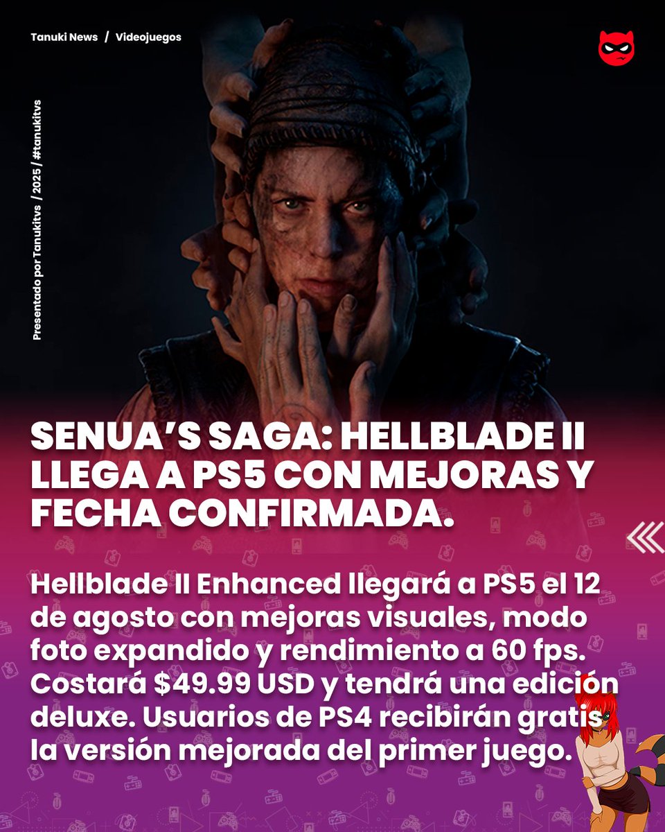 Tanuki_TVS's tweet photo. 🔥 ¡Senua’s Saga: Hellblade II llega oficialmente a PlayStation 5! 🔥
Gracias a la estrategia multiplataforma de Xbox, la secuela de Ninja Theory debutará el 12 de agosto con mejoras gráficas, modo rendimiento y nuevas funciones exclusivas. 🎮

#Hellblade2 #SenauSaga #PS5 #Xbox https://t.co/XGhETGcipJ