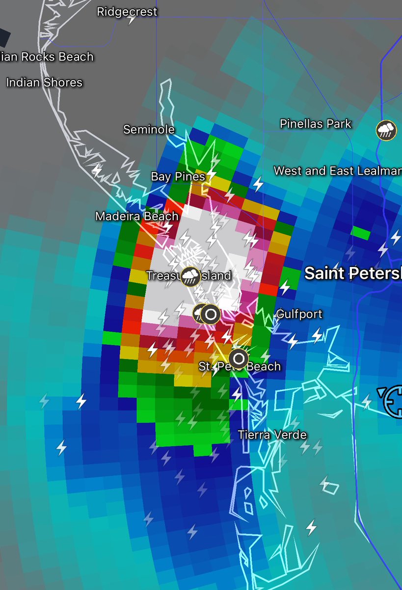 weatherbryan's tweet image. Pea size hail and frequent lightning in Treasure Island. Storm drifting NW. Not safe to be outside in central/south Pinellas Co.