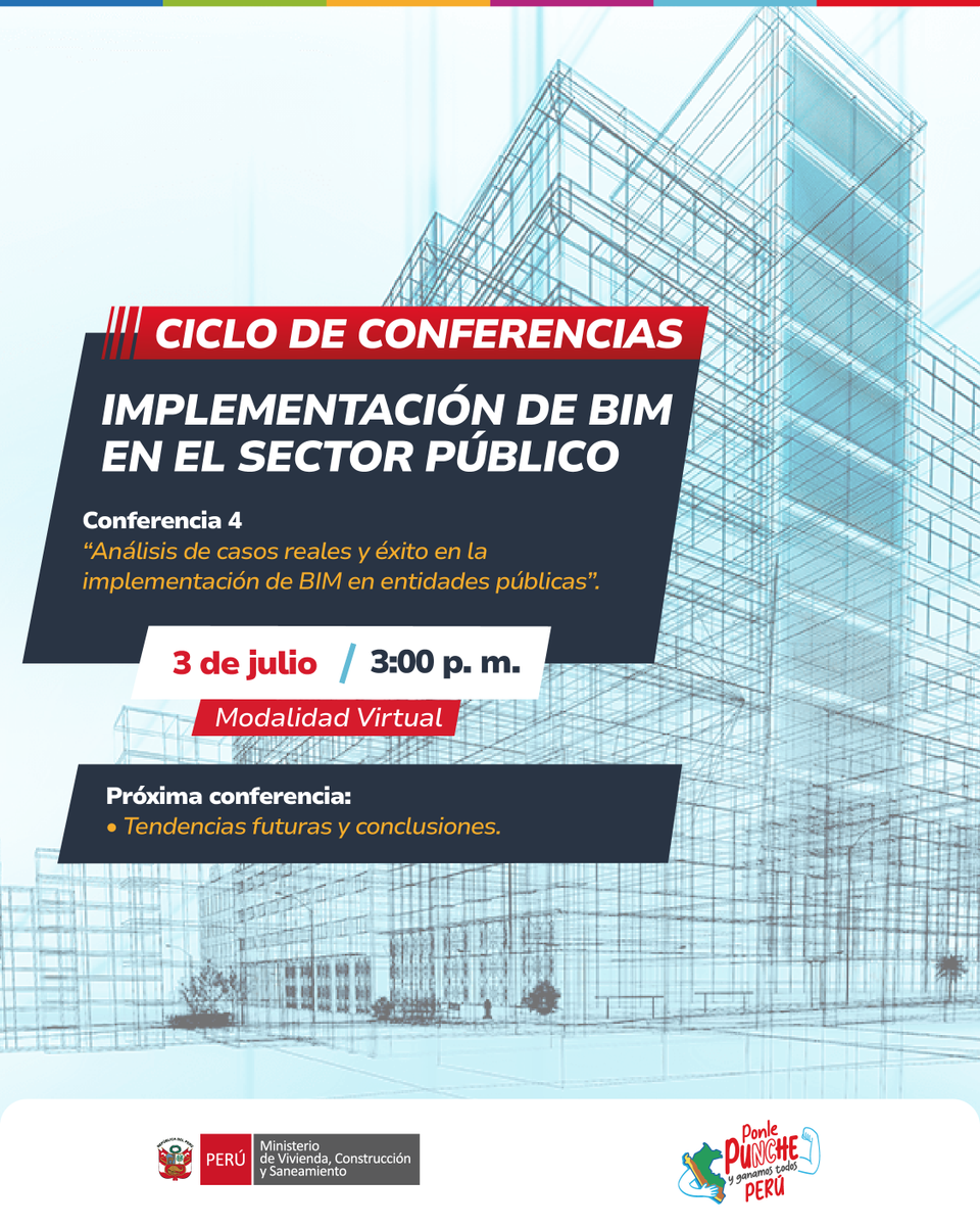 📢 ¡No te lo pierdas!

✅ Participa en el ciclo de conferencias y conoce casos reales y exitosos de implementación de la metodología BIM en entidades públicas.

📌 Inscríbete aquí: forms.gle/oTJrbuhJFoCT8X… 
📆 Inicio: Jueves 3 de julio.
🎥 Modalidad virtual.
👉 Dirigido al público