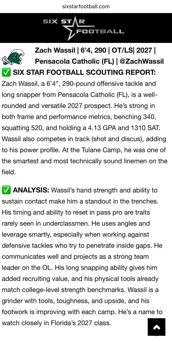 Zach Wassil (@zachwassil) on Twitter photo Thanks <a href="/sixstarfootball/">Six Star Football | PLUS+</a> for the write up following the <a href="/GreenWaveFB/">Tulane Football</a> camp! <a href="/ccrusadersfball/">Pensacola Catholic Football</a> <a href="/EvanMckissack/">Evan Mckissack</a> <a href="/johnhelow/">John Helow</a> Thanks <a href="/sixstarfootball/">Six Star Football | PLUS+</a> for the write up following the <a href="/GreenWaveFB/">Tulane Football</a> camp! <a href="/ccrusadersfball/">Pensacola Catholic Football</a> <a href="/EvanMckissack/">Evan Mckissack</a> <a href="/johnhelow/">John Helow</a>
