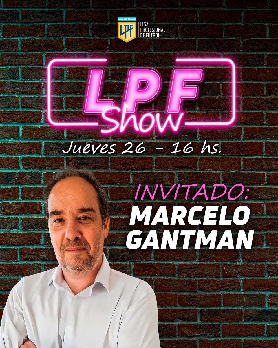 Liga Profesional de Fútbol (@ligaafa) on Twitter photo ¡Jueves de #LPFShow! Mañana, desde las 16.00, sumate en vivo a la charla con <a href="/marcelogantman/">Marcelo Gantman</a> 🙌
📲 youtube.com/@ligaprofesion… ¡Jueves de #LPFShow! Mañana, desde las 16.00, sumate en vivo a la charla con <a href="/marcelogantman/">Marcelo Gantman</a> 🙌
📲 youtube.com/@ligaprofesion…