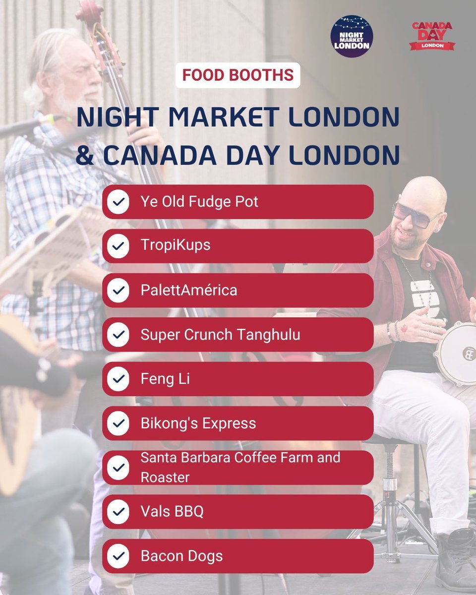 🎪 Two events. One city. Endless flavour &amp; flair!

We’re thrilled to share the incredible vendors joining Night Market London and Canada Day London 2025! From street food to handmade goods; let’s eat, shop, and celebrate together! 🎉
londonheritage.ca/canadadaylondon