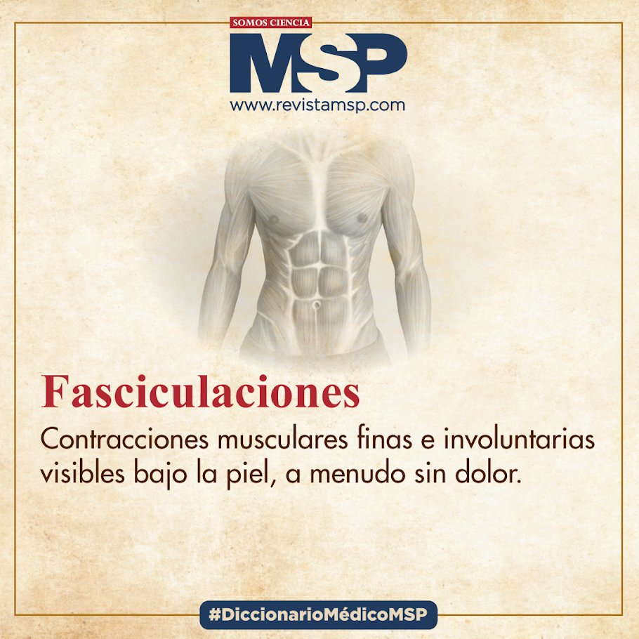 #DiccionarioMédicoMSP 📖 Las fasciculaciones, por lo general, son causadas por la descarga espontánea de una unidad motora y pueden ser benignas o asociadas a diversas condiciones neurológicas, como la esclerosis lateral amiotrófica, neuropatía periférica o miopatía.