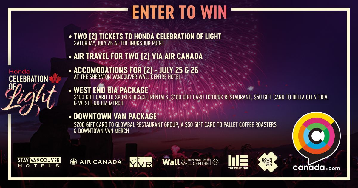 Visit canada.com/contests and enter for your chance to win a trip to the Honda Celebration of Light!