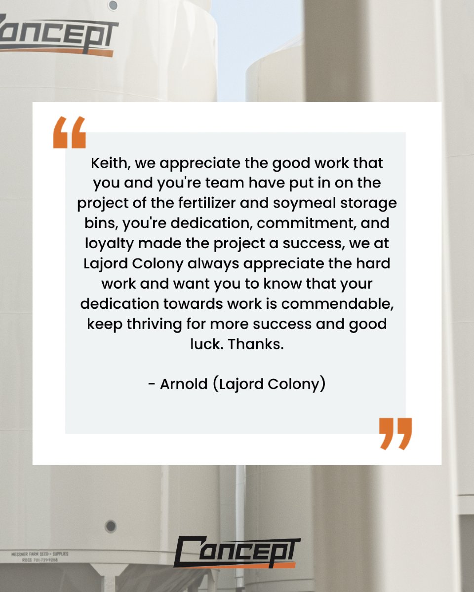 Hard work doesn’t go unnoticed.
Big thanks to Arnold from Lajord Colony for the kind words—and to Keith and the crew for putting their all into every project. Fertilizer and soymeal storage bins? Handled. 👊