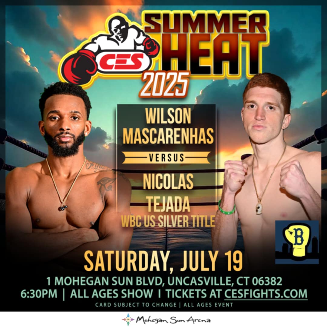 BostonProBoxing's tweet image. Haverhill, MA's Nicky Tejada (11-0-1, 8 KO's) challenges New Bedford's Wilson Mascarenas (11-1, 5 KO's) for the @WBCBoxing US Silver Super Lightweight Title on 7/19 at @MoheganSun Arena. Tickets can be purchased here - sun.spinzo.com/ces-boxing-pre… @MVcreature @BoxrecGrey @CESBoxing