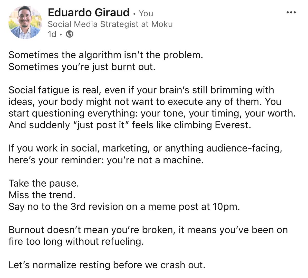 Rate my LinkedIn post.