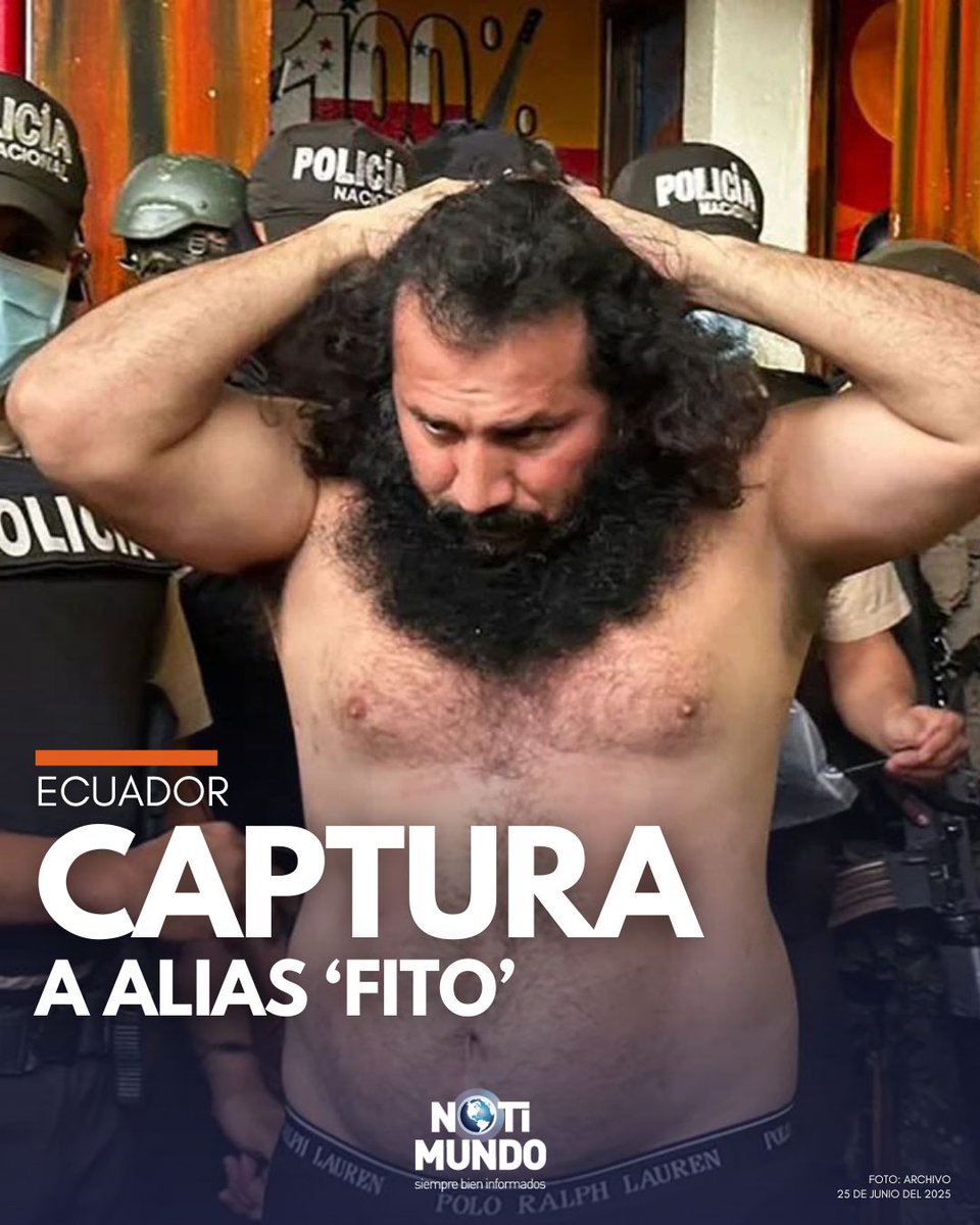 🚨#URGENTE | José Adolfo Macías Villamar, alias 'Fito', cabecilla de la organización criminal 'Los Choneros' fue detenido este miércoles 25 de junio, según confirmó el presidente Daniel Noboa.

El líder delincuencial "está en manos del Bloque de Seguridad", señaló el Mandatario,