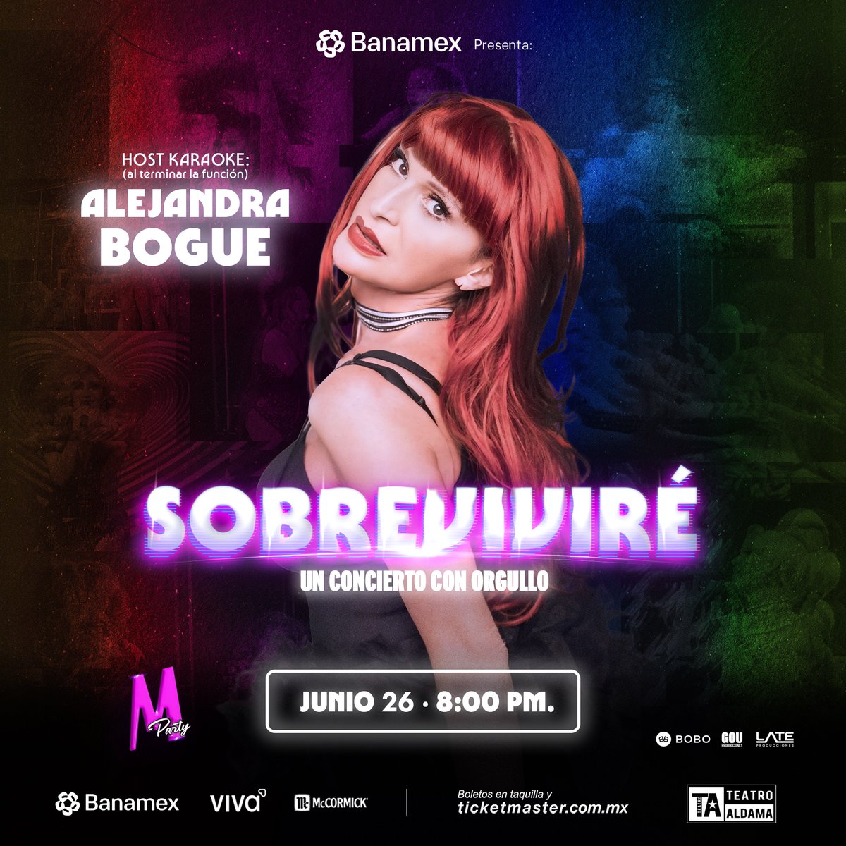 Alejandra Bogue será la Host de lujo después del concierto de este jueves. 🔥🎤

¿Listxs para cantar en el karaoke y vivir el mejor inicio del festejo del PRIDE?