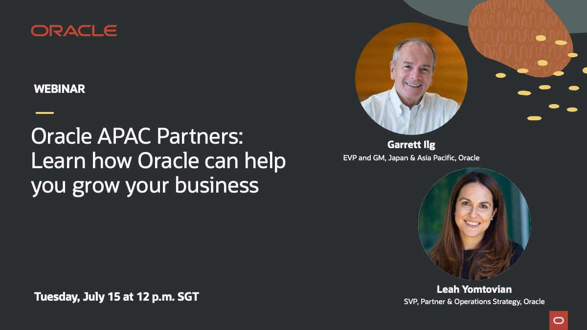 Join Oracle’s Asia Pacific sales leader on the regional Partner Success in Action webinar to learn about Oracle’s go-to-market strategy for its new fiscal year. social.ora.cl/60124eTEn