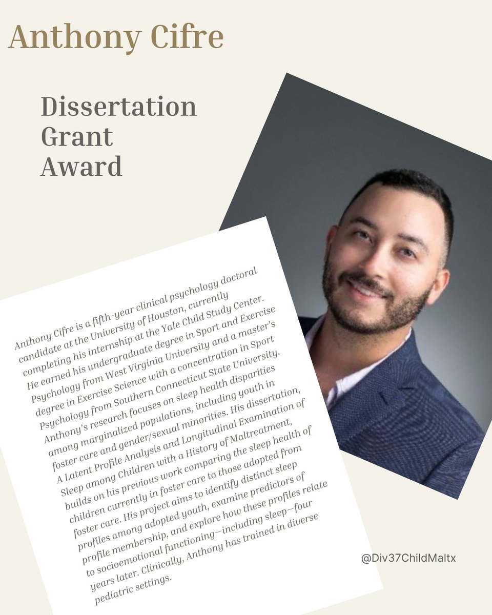 Division37ofAPA's tweet image. 🎉 Congratulations to the 2025 APA Division 37 Section on Child Maltreatment award winners! These outstanding students have been recognized for their important contributions to the field of child maltreatment. [Part 1]
