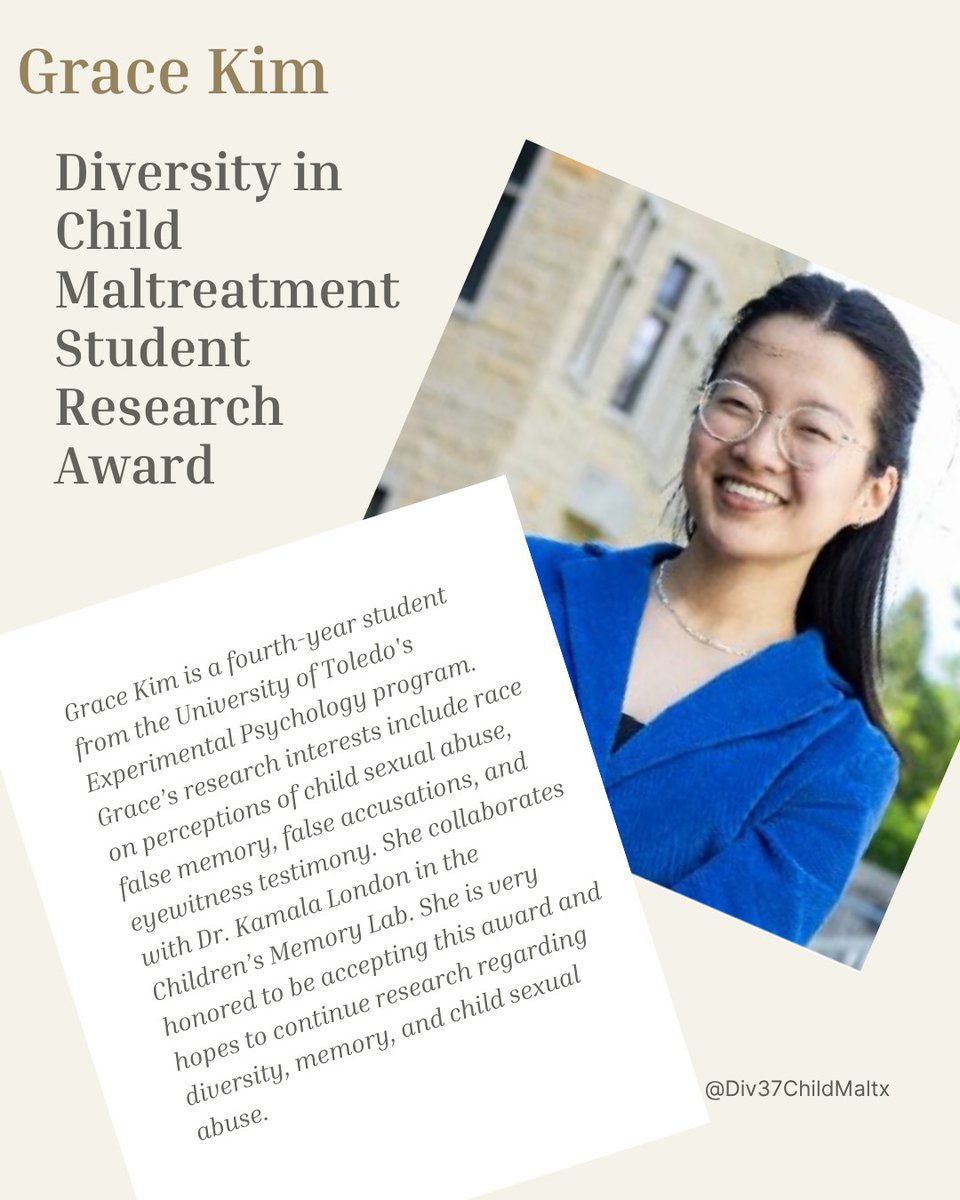 Division37ofAPA's tweet image. 🎉 Congratulations to the 2025 APA Division 37 Section on Child Maltreatment award winners! These outstanding students have been recognized for their important contributions to the field of child maltreatment. [Part 1]