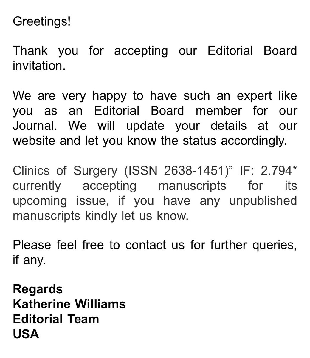 I’m honoured to accept the invitation to join the Editorial Board of Clinics of Surgery (Impact Factor: 2.794).