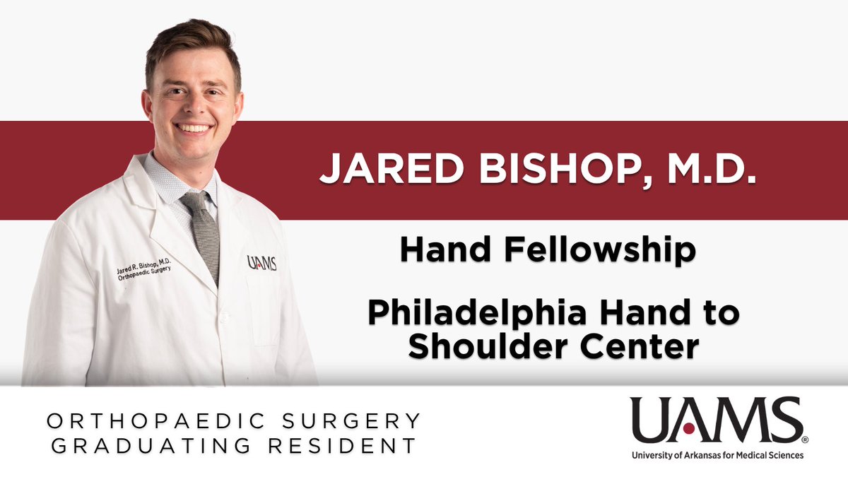 UAMS Health Orthopaedics & Sports Medicine (@uamsortho) on Twitter photo What's next? Graduating @uamsortho chief resident Jared Bishop, M.D., is headed to Philly to continue his training with a Hand Fellowship at the Philadelphia Hand to Shoulder Center!  Congratulations! What's next? Graduating @uamsortho chief resident Jared Bishop, M.D., is headed to Philly to continue his training with a Hand Fellowship at the Philadelphia Hand to Shoulder Center!  Congratulations!