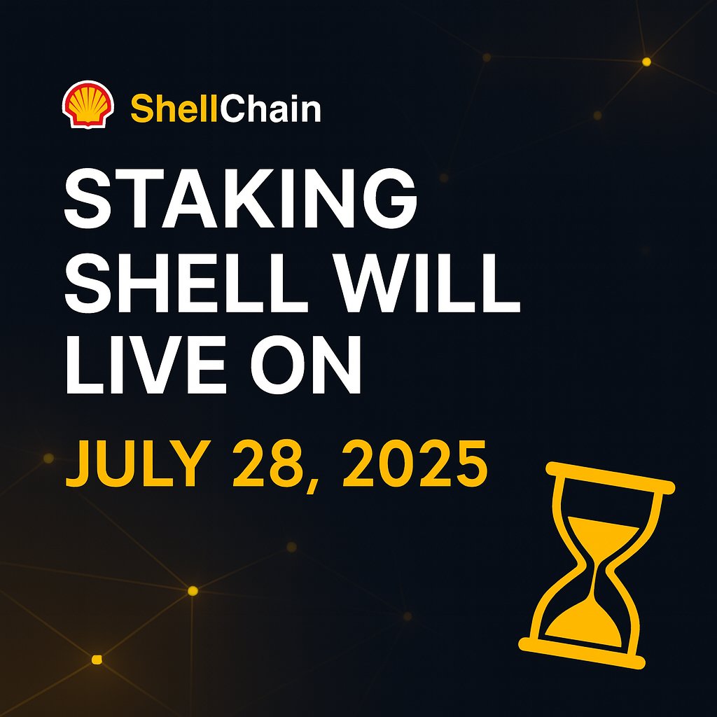 shellchain's tweet photo. Staking SHELL goes live on July 28, 2025.

Get ready to stake your tokens and earn high APR rewards.
A new era of passive income begins.

Powered by ShellChain. https://t.co/iyKK1FiwEf