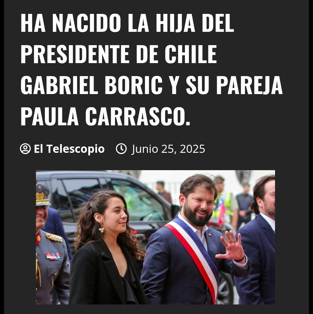 Este miércoles 25 de junio se confirmó el nacimiento de Violeta, la primera hija del presidente Gabriel Boric y su pareja, Paula Carrasco.

La pequeña llegó al mundo en buen estado de salud en el Hospital Clínico de la Universidad de Chile, según informaron fuentes de La Moneda.