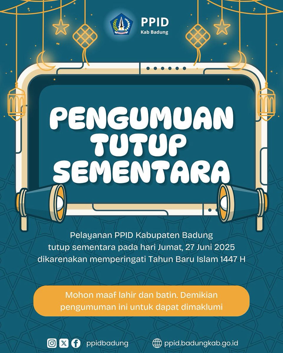 Halo #sahabatppidbadung 

Diinformasikan untuk Besok Hari Jumat Tanggal 27 Juni 2025 Pelayanan PPID Kabupaten Badung tutup karena memperingati Hari Tahun Baru Islam 1447 H. Pelayanan dibuka kembali seperti biasa pada Hari Senin, 30 Juni 2025. Mohon dimaklumi. Terimakasih.