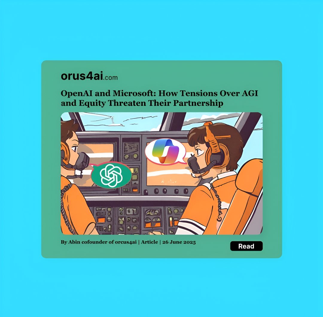 Abin_1729's tweet photo. OpenAI and Microsoft: How Tensions Over AGI and Equity Threaten Their Partnership
Read:https://t.co/CAVzpVvFSA

#openai #Microsoft #artificialintelligence #News #openaiversusMicrosoft https://t.co/xNumUCzTvU