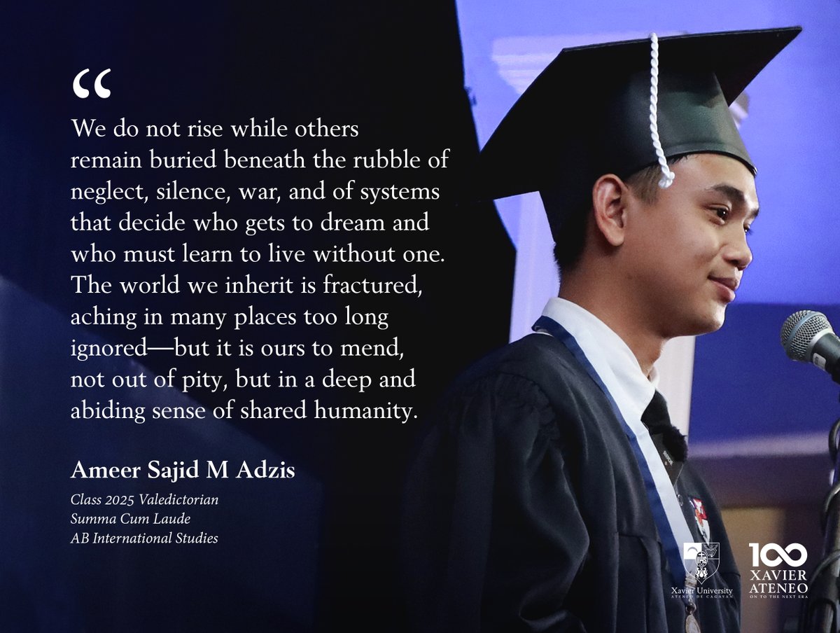 86th Commencement Valedictorian Ameer Sajid M. Adzis delivered a message of hope, belonging, and strength to the graduating class of 2025, calling on them to carry on the Atenean mission.

#86thCommencement
#XavierAteneo
#OneXavier
